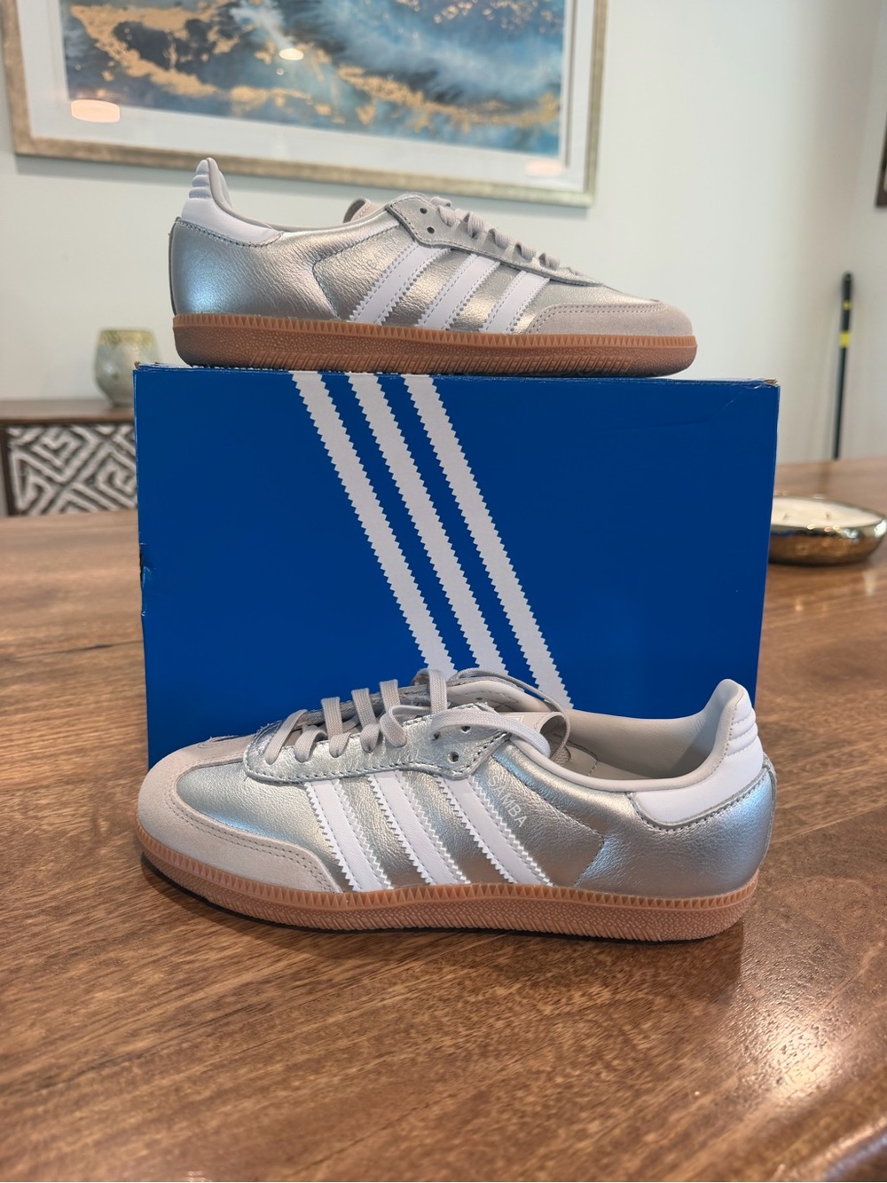 adidas Kids Silver Metallic Leather Sneakers with Gum Sole